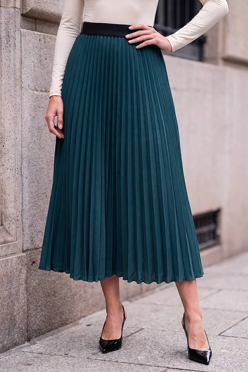 Roman Dark Green Pleated Midi Skirt - 10 Image 1