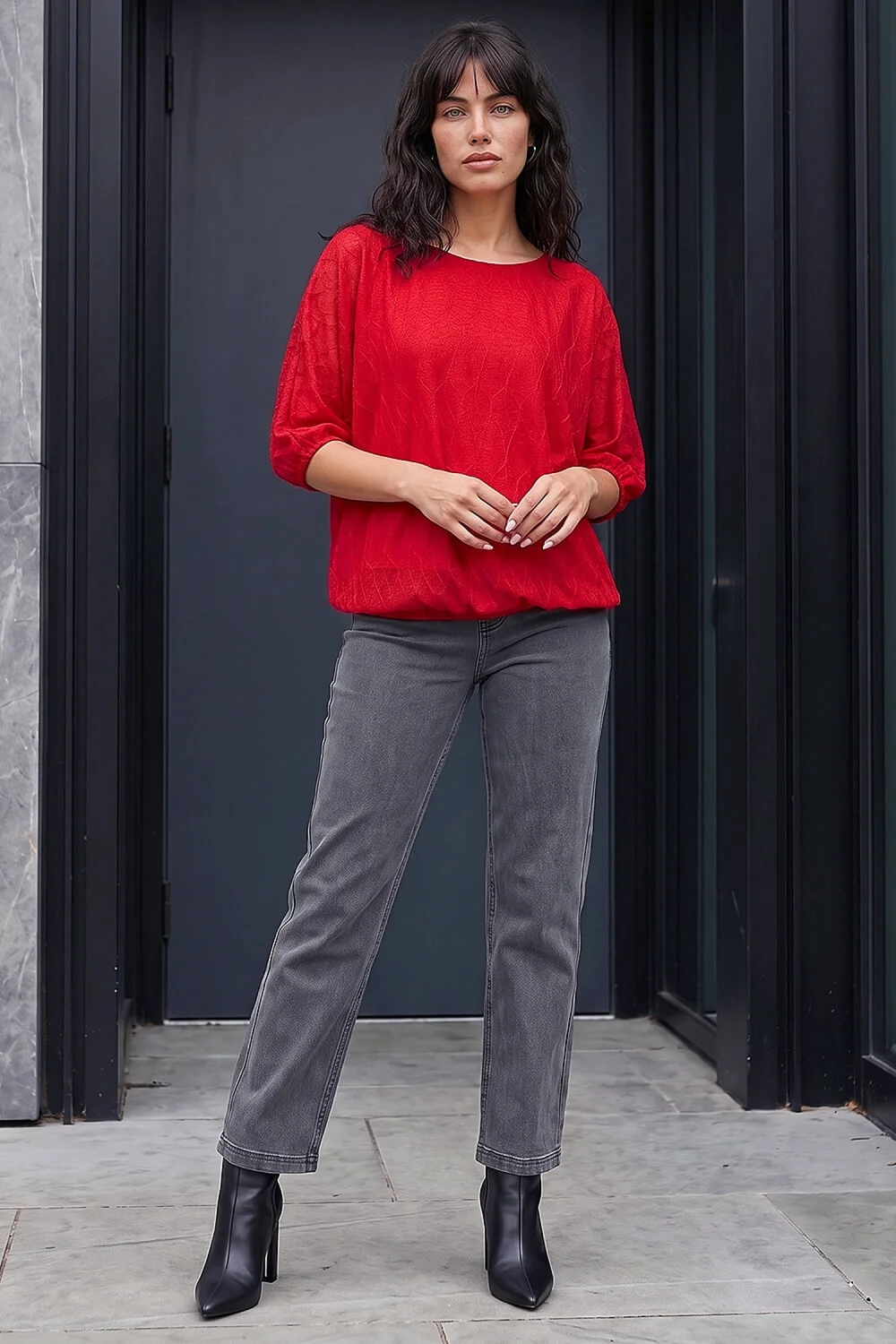 Roman Red Mesh Bubble Hem Stretch Top - 12 Image 2