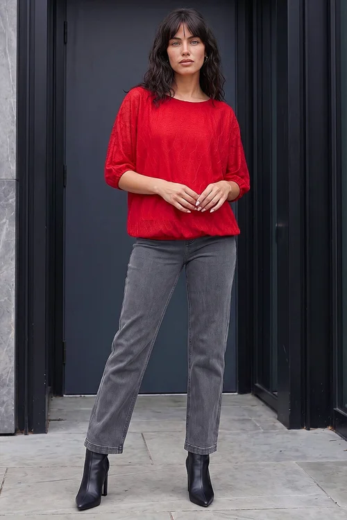 Roman Red Mesh Bubble Hem Stretch Top - 12 Image 2