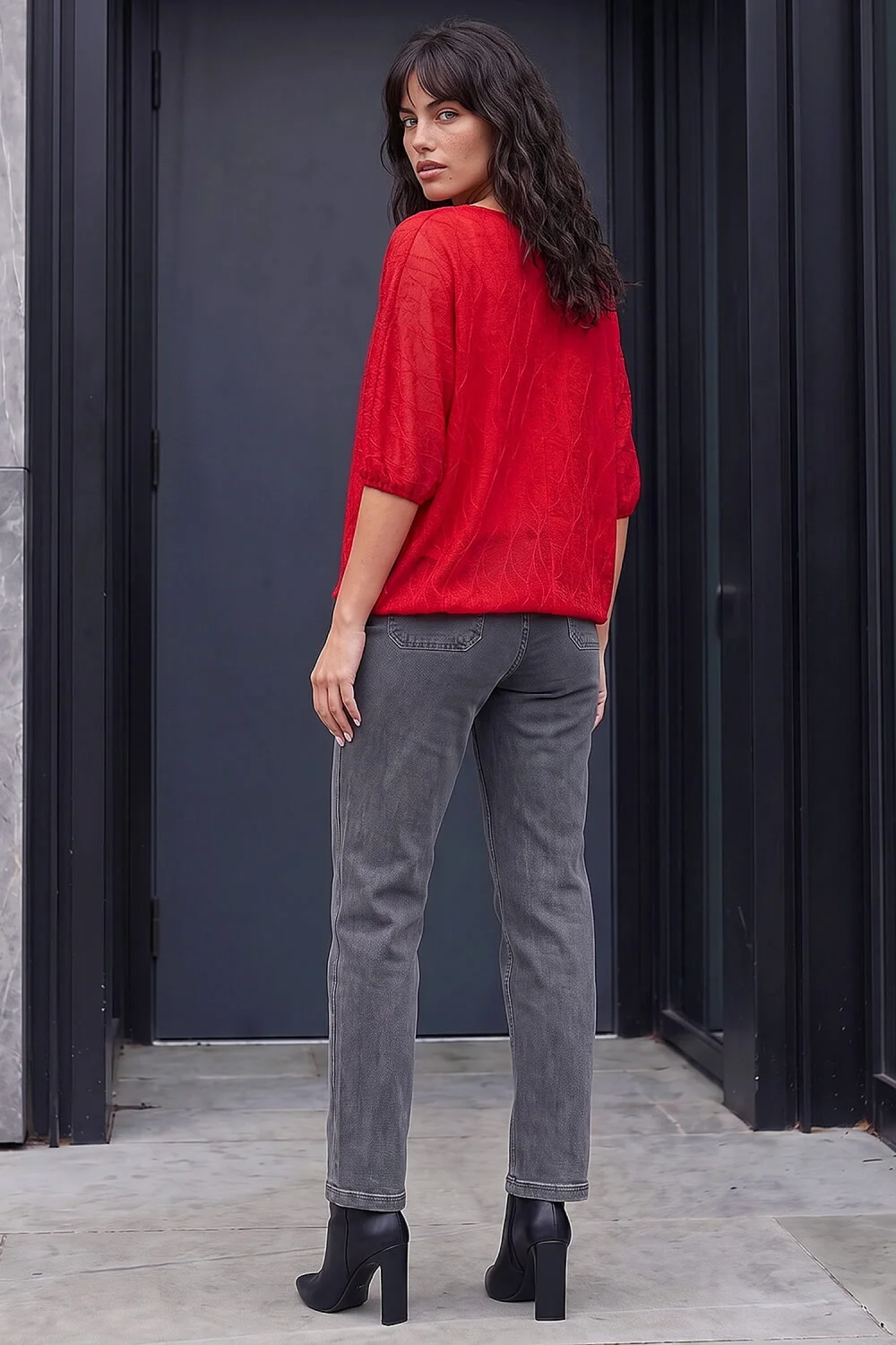 Roman Red Mesh Bubble Hem Stretch Top - 12 Image 3