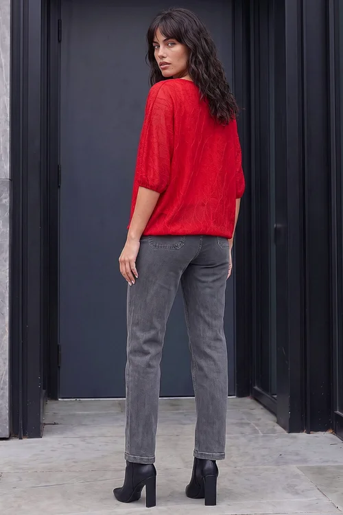 Roman Red Mesh Bubble Hem Stretch Top - 12 Image 3