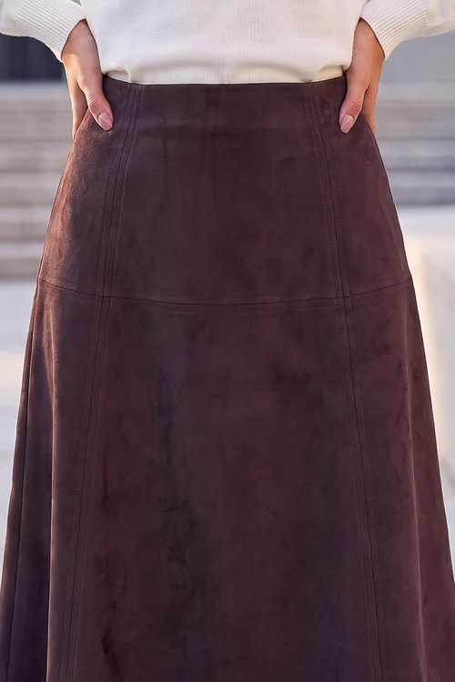 Roman Dark Brown Petite Suede A-Line Skirt - 16 Image 4