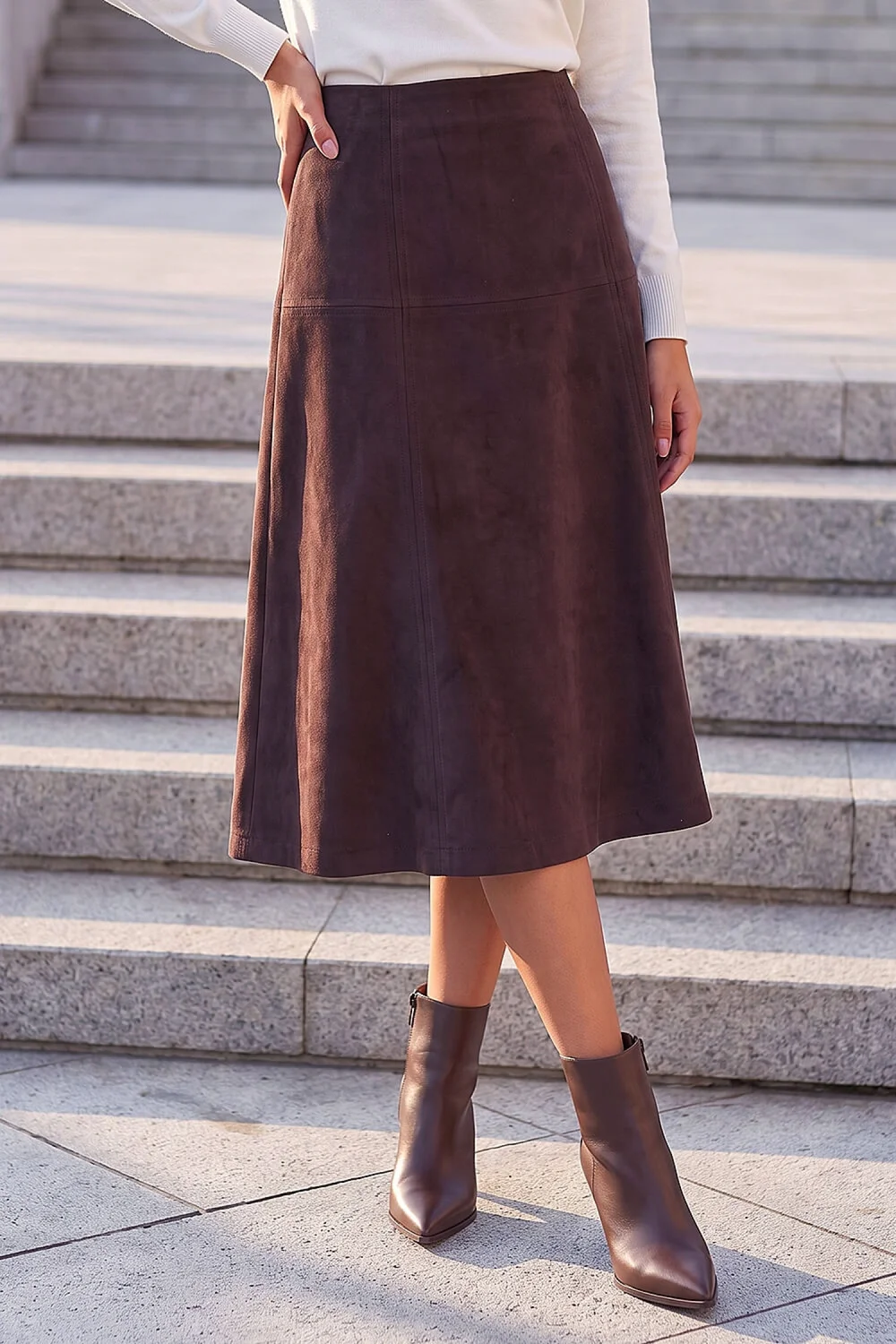 Roman Dark Brown Petite Suede A-Line Skirt - 16 Image 1