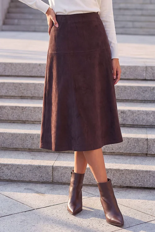 Roman Dark Brown Petite Suede A-Line Skirt - 16 Image 1