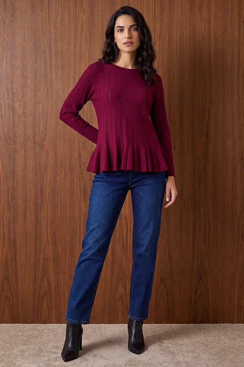 Dusk Burgundy Peplum Knitted Top - M Image 3