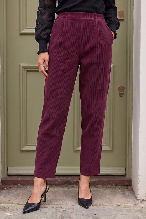 Roman Wine Petite Tuck Front Corduroy Trouser - 18 Image 1