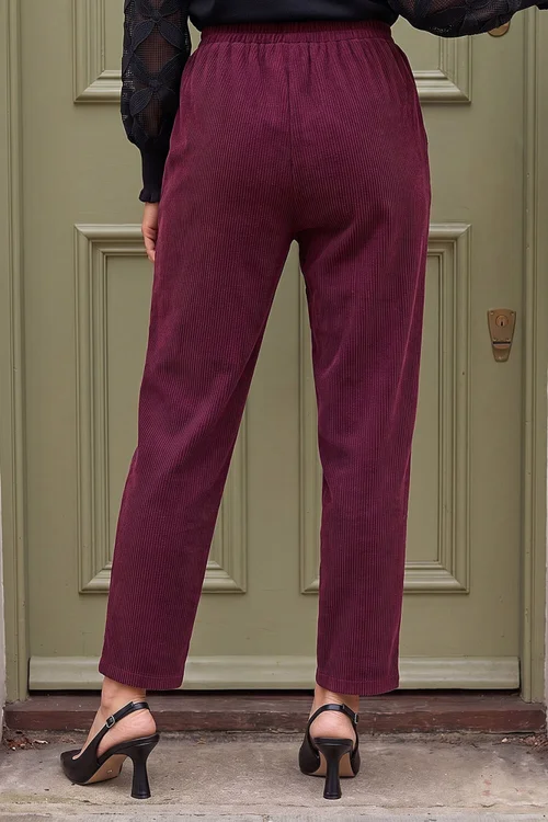Roman Wine Petite Tuck Front Corduroy Trouser - 18 Image 3