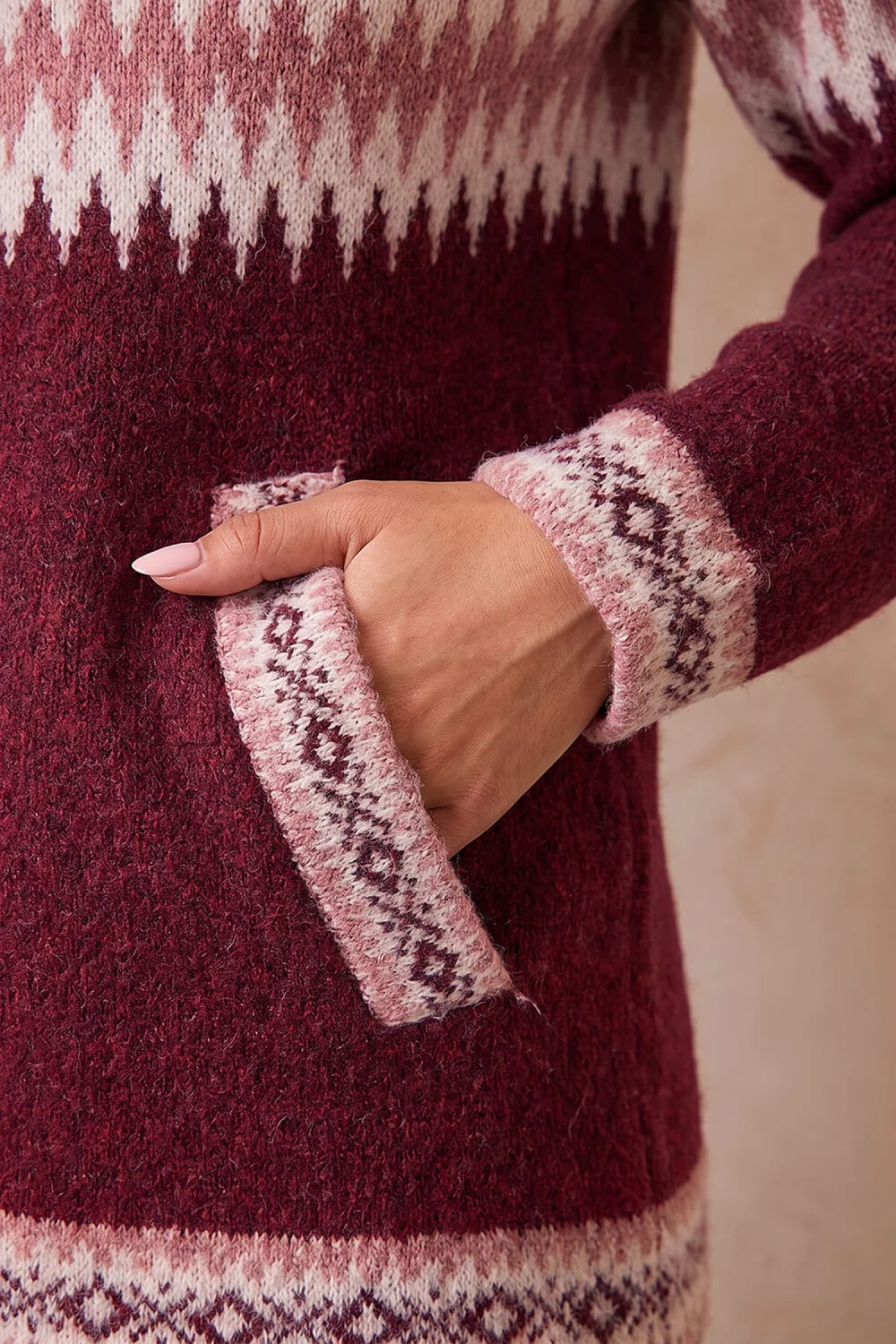 Roman Burgundy Jacquard Zipped Knit Cardigan - 20 Image 4