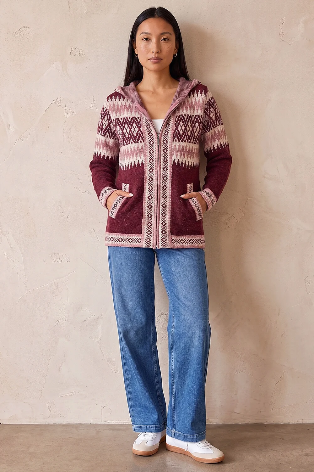Roman Burgundy Jacquard Zipped Knit Cardigan - 20 Image 2