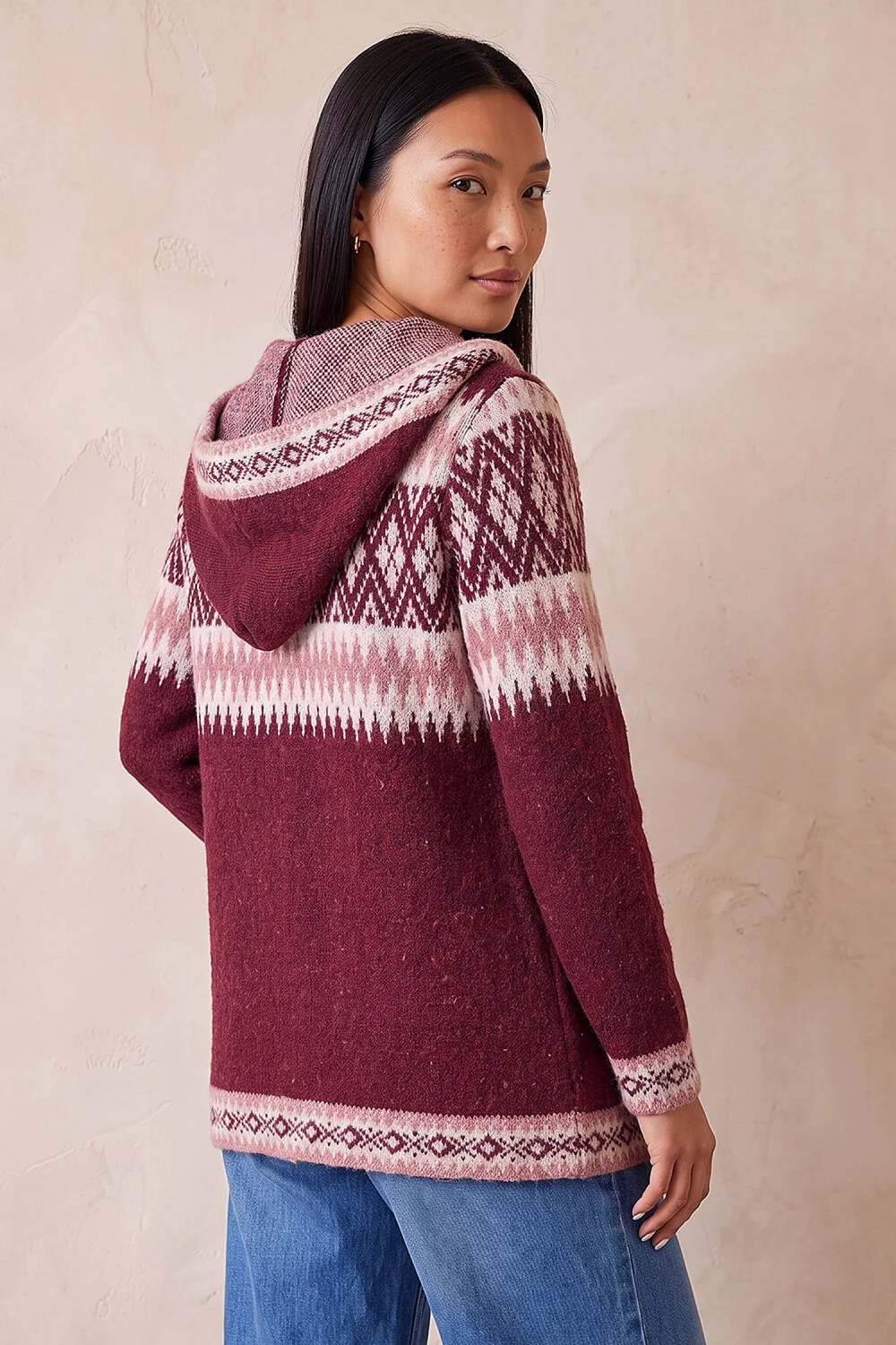 Roman Burgundy Jacquard Zipped Knit Cardigan - 20 Image 3