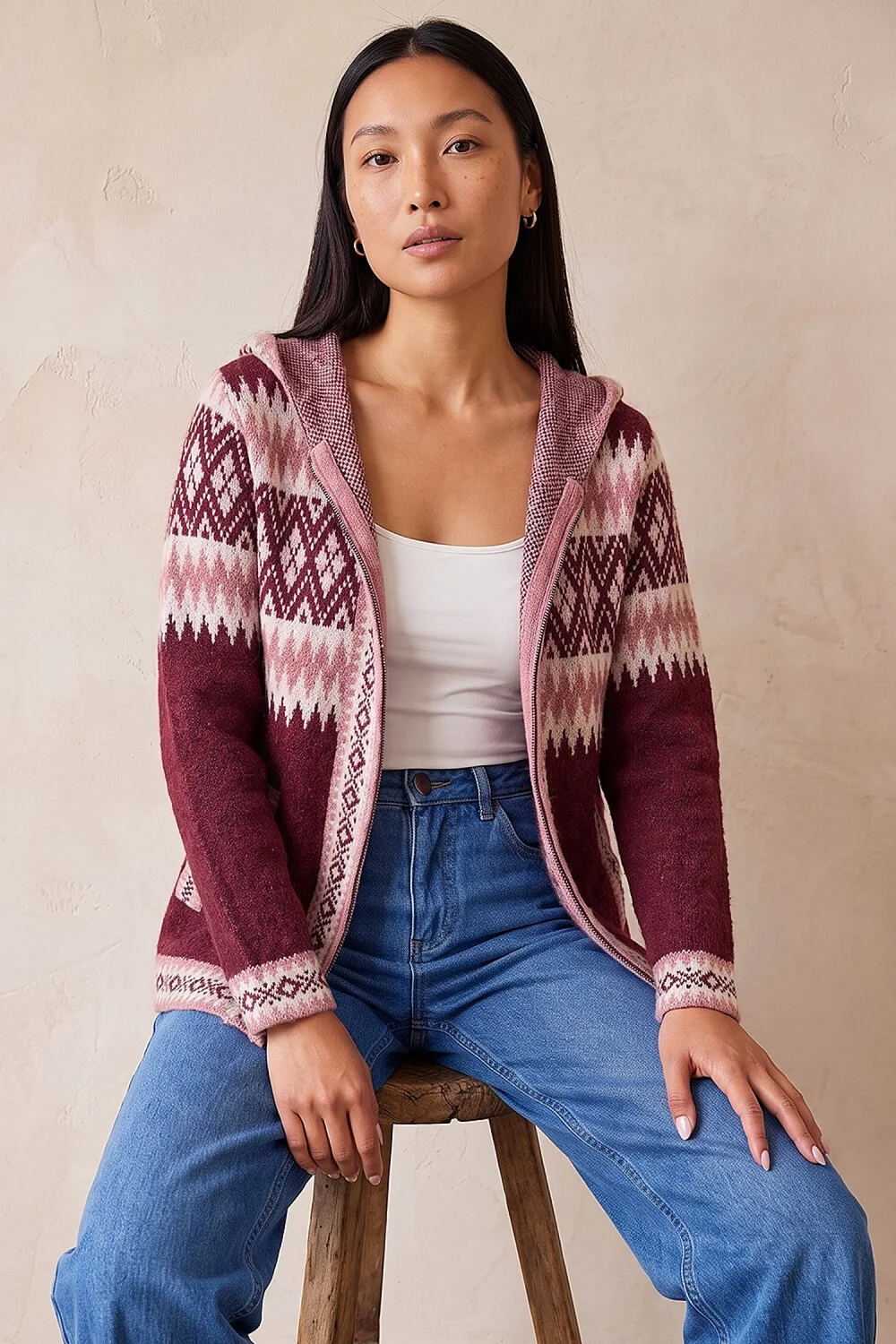 Roman Burgundy Jacquard Zipped Knit Cardigan - 20 Image 1