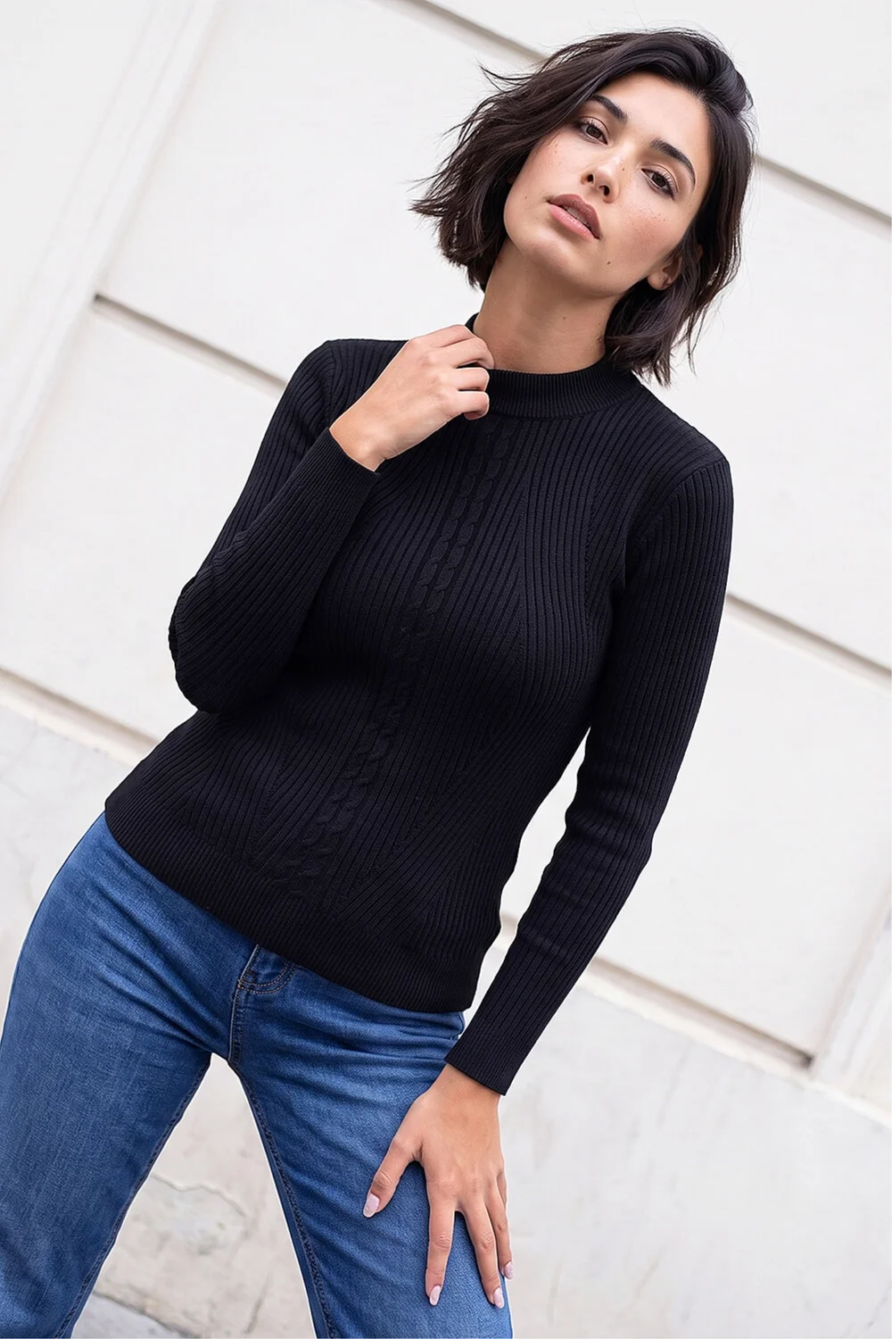 Roman Black Petite Cable Knit Turtleneck Jumper - 14 Image 1