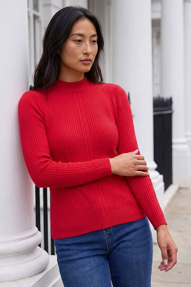 Roman Red Petite Cable Knit Turtleneck Jumper