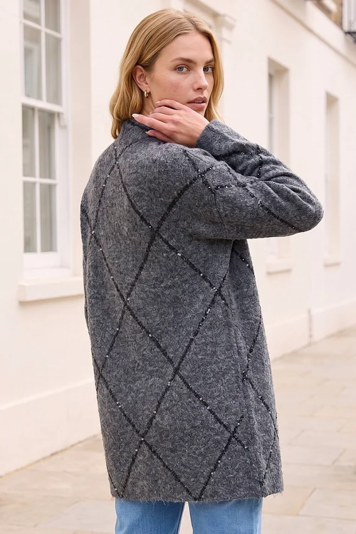 Roman Charcoal Sparkle Argyle Cardigan - 16 Image 2