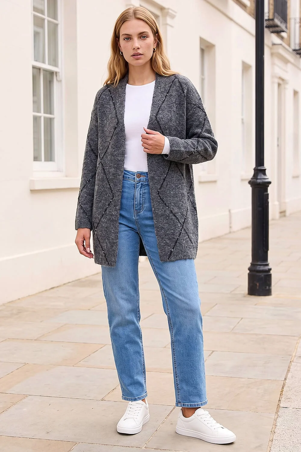 Roman Charcoal Sparkle Argyle Cardigan - 16 Image 3