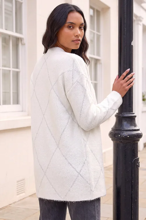 Roman Ivory Sparkle Argyle Cardigan - 10 Image 2