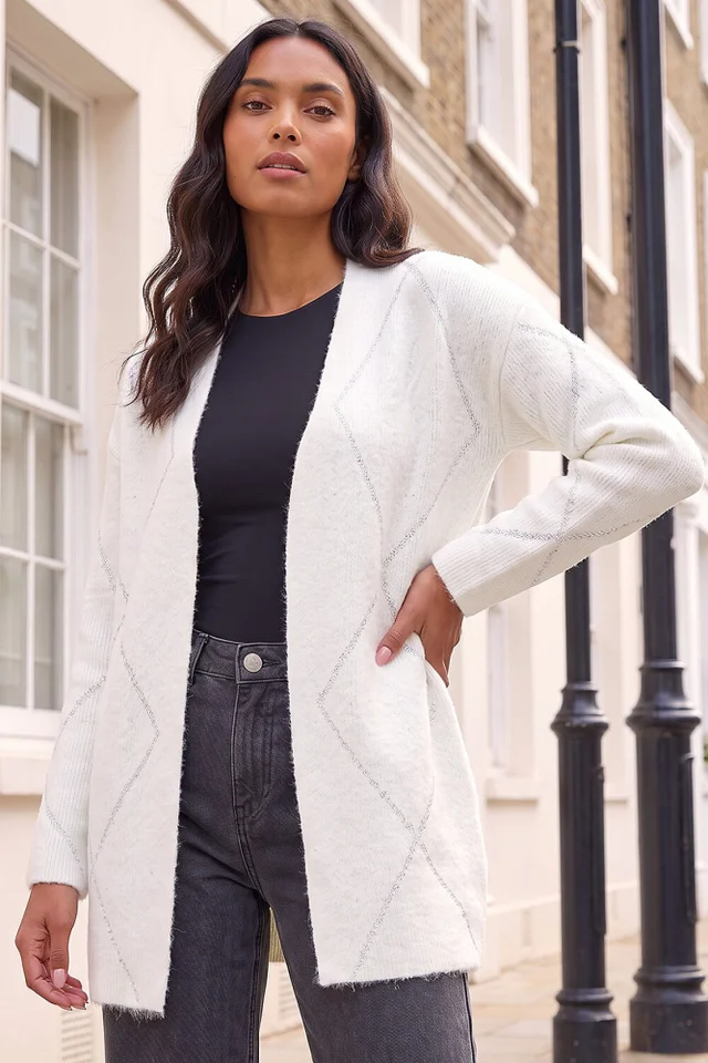 Roman Ivory Sparkle Argyle Cardigan