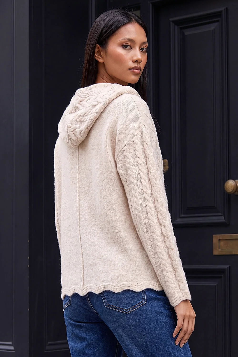 Roman Cream Petite Cable Knit Hooded Cardigan - 14 Image 2