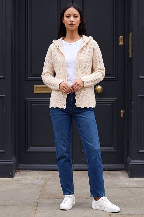 Roman Cream Petite Cable Knit Hooded Cardigan - 14 Image 3