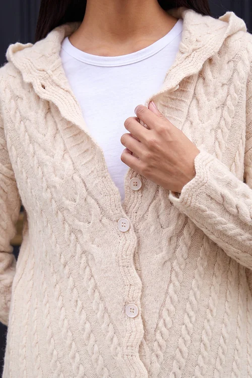 Roman Cream Petite Cable Knit Hooded Cardigan - 14 Image 4