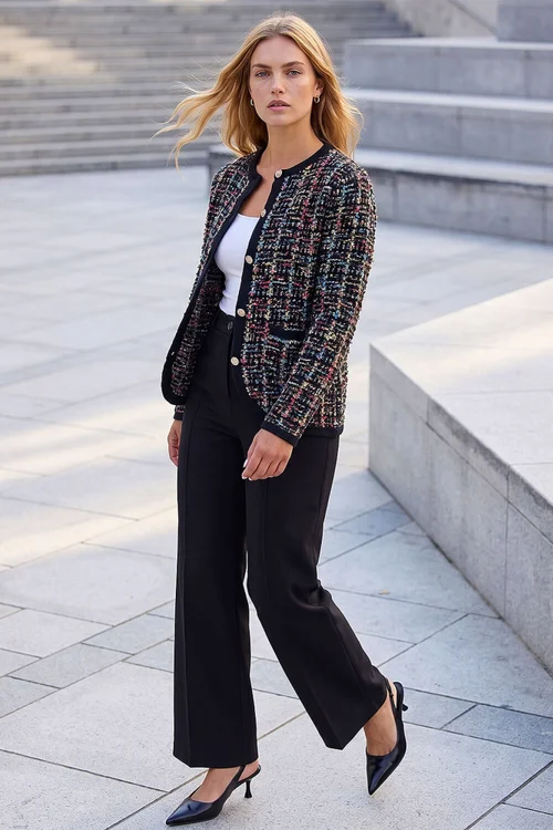 Roman Black Sparkle Tweed Knit Cardigan - 18 Image 2