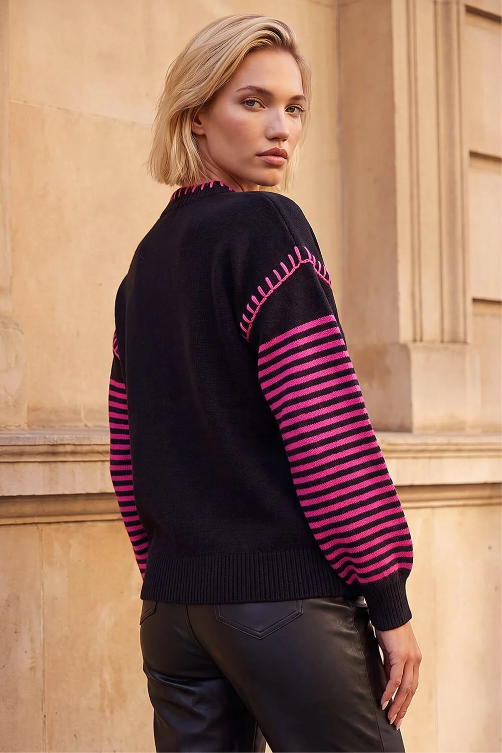 Roman Black Contrast Stitch Stripe Jumper - 14 Image 2