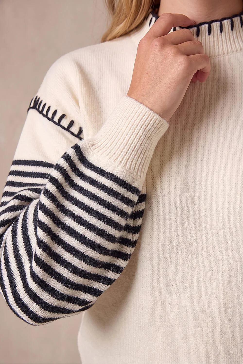 Roman Ivory Contrast Stitch Stripe Jumper - 18 Image 4