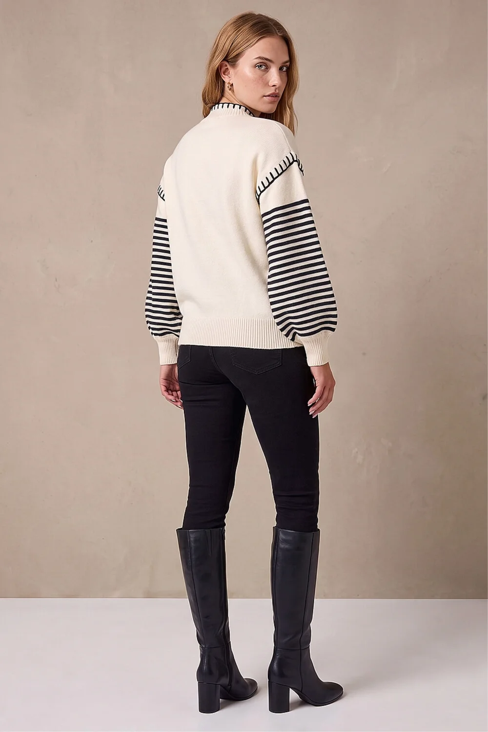 Roman Ivory Contrast Stitch Stripe Jumper - 18 Image 3