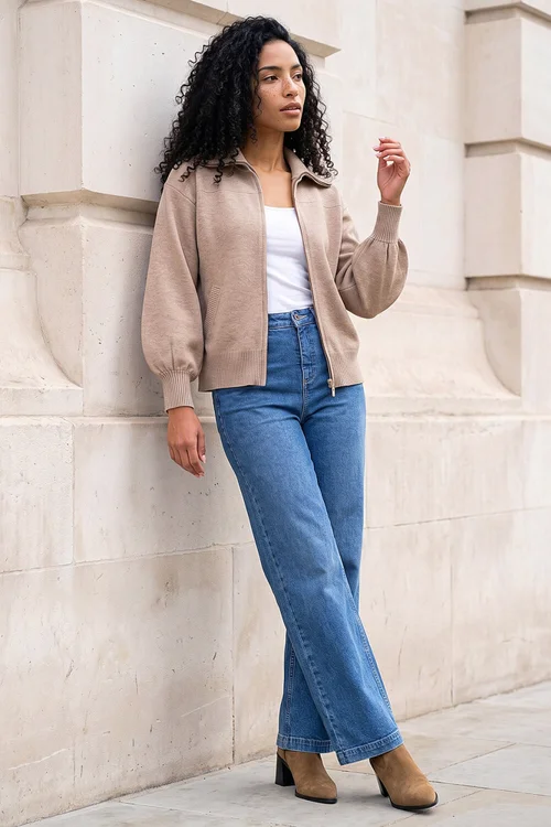 Roman Beige Knitted Bomber Jacket - 14 Image 3