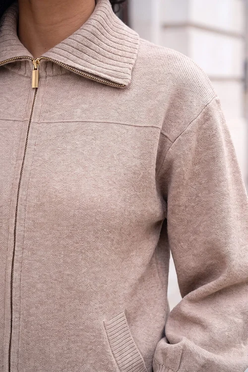 Roman Beige Knitted Bomber Jacket - 14 Image 4