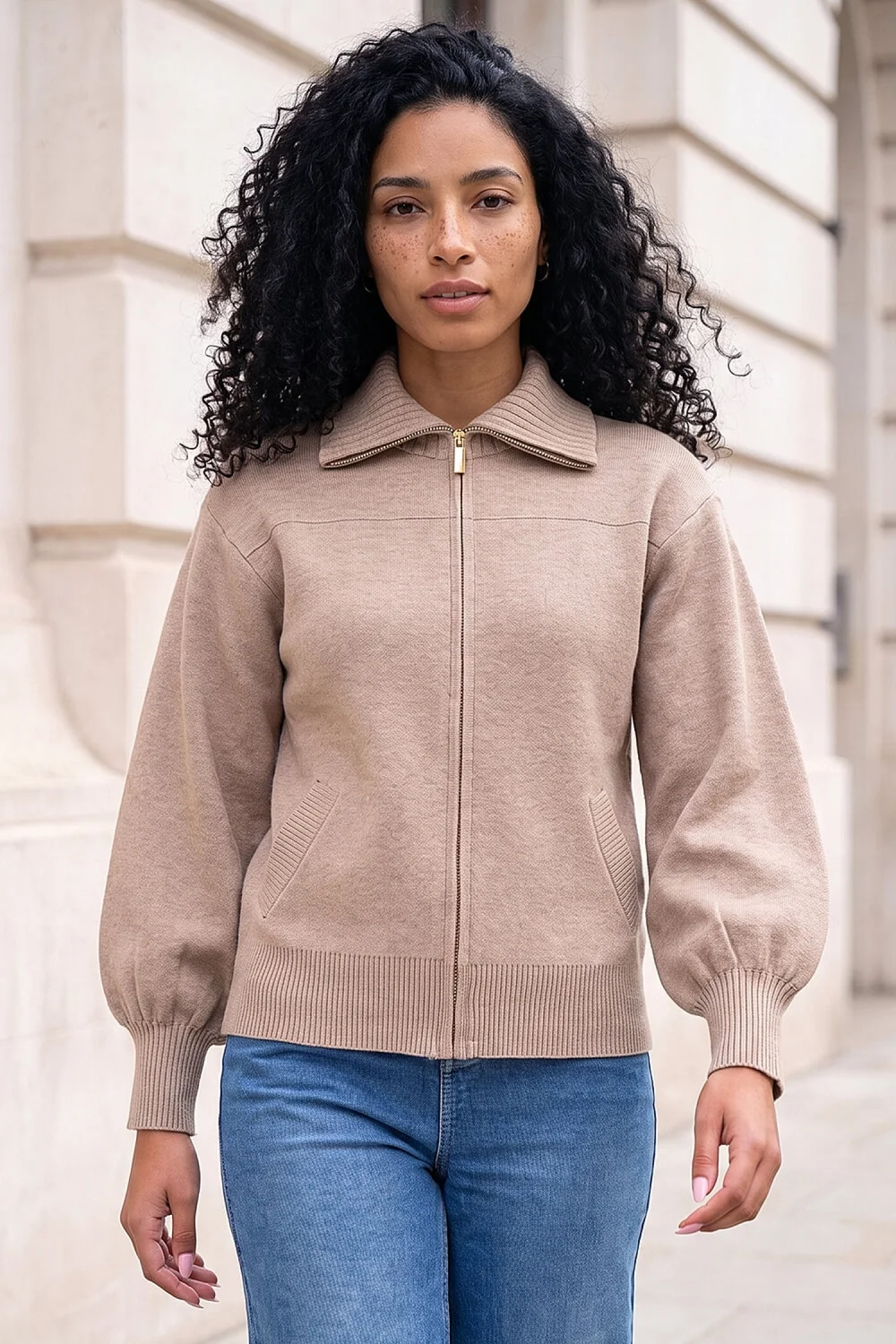 Roman Beige Knitted Bomber Jacket - 14 Image 1