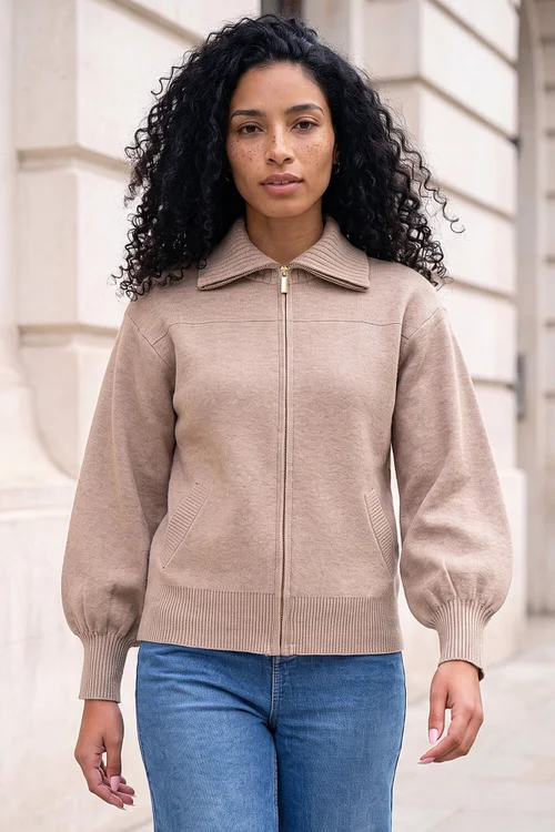 Roman Beige Knitted Bomber Jacket - 14 Image 1