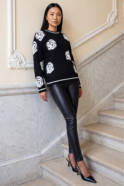 Roman Black Fluffy Floral Jumper - 18 Image 3