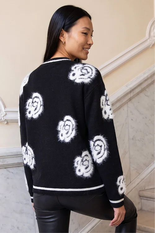 Roman Black Fluffy Floral Jumper - 18 Image 2