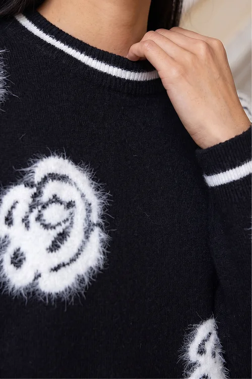 Roman Black Fluffy Floral Jumper - 18 Image 4