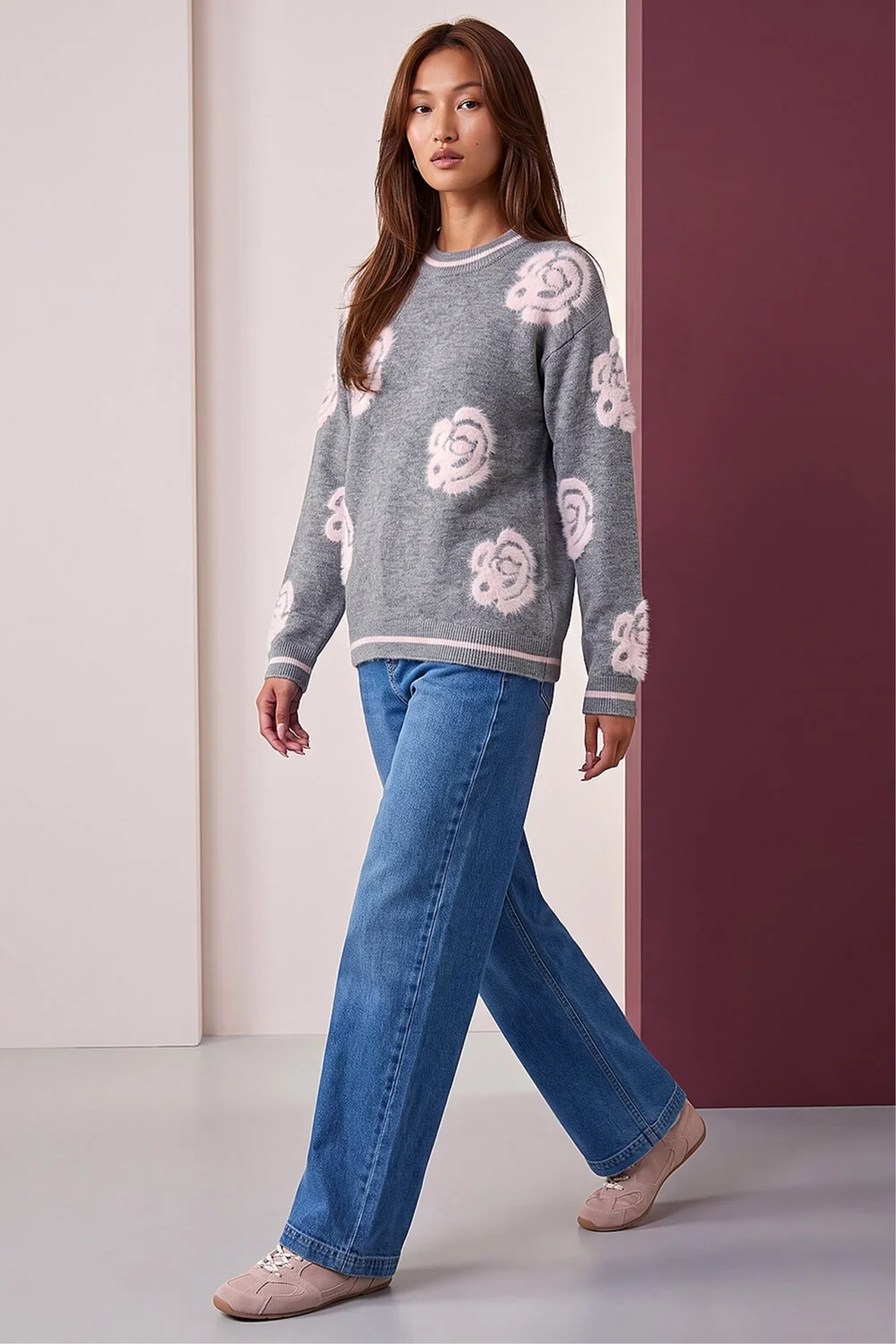 Roman Charcoal Fluffy Floral Jumper - 20 Image 3