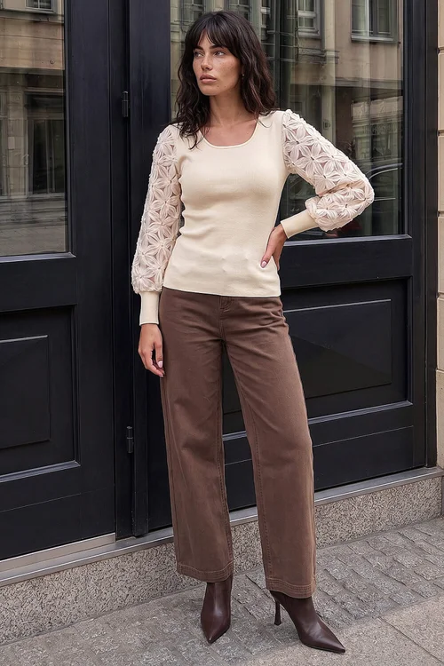 Roman Ivory Floral Woven Sleeve Jumper - 12 Image 3