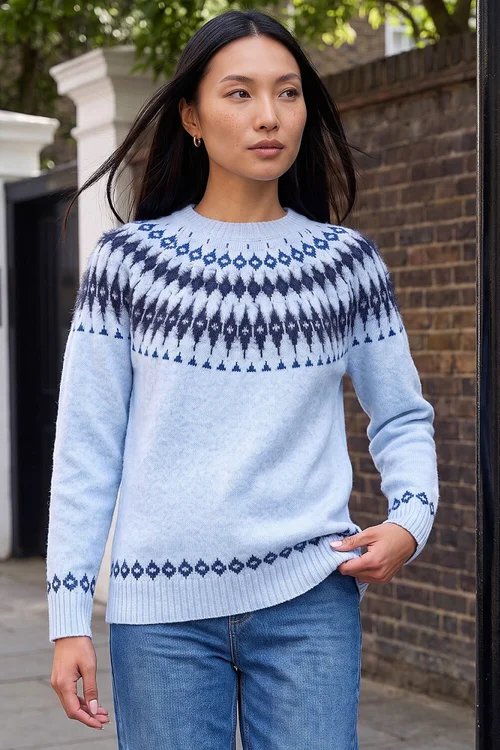 Roman Blue Fluffy Fairisle Knit Jumper - 14 Image 1