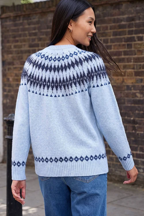 Roman Blue Fluffy Fairisle Knit Jumper - 14 Image 2