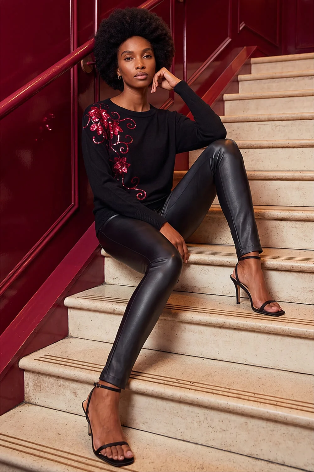 Roman Black Sequin Floral Batwing Knit Jumper - 18 Image 2