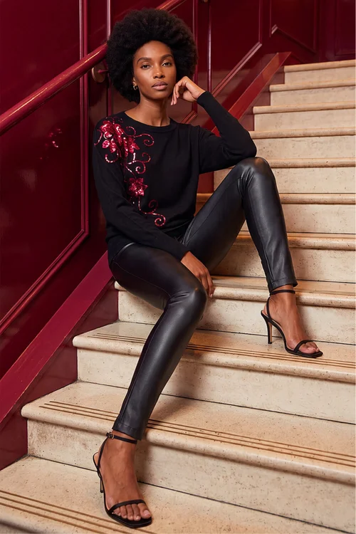Roman Black Sequin Floral Batwing Knit Jumper - 18 Image 2
