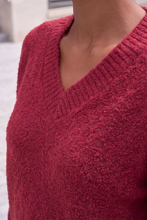 Roman Bordeaux Fleece V-Neck Knit Jumper - 12 Image 4