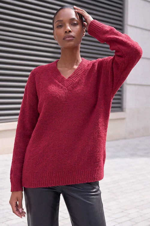 Roman Bordeaux Fleece V-Neck Knit Jumper - 12 Image 1