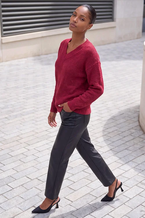 Roman Bordeaux Fleece V-Neck Knit Jumper - 12 Image 3