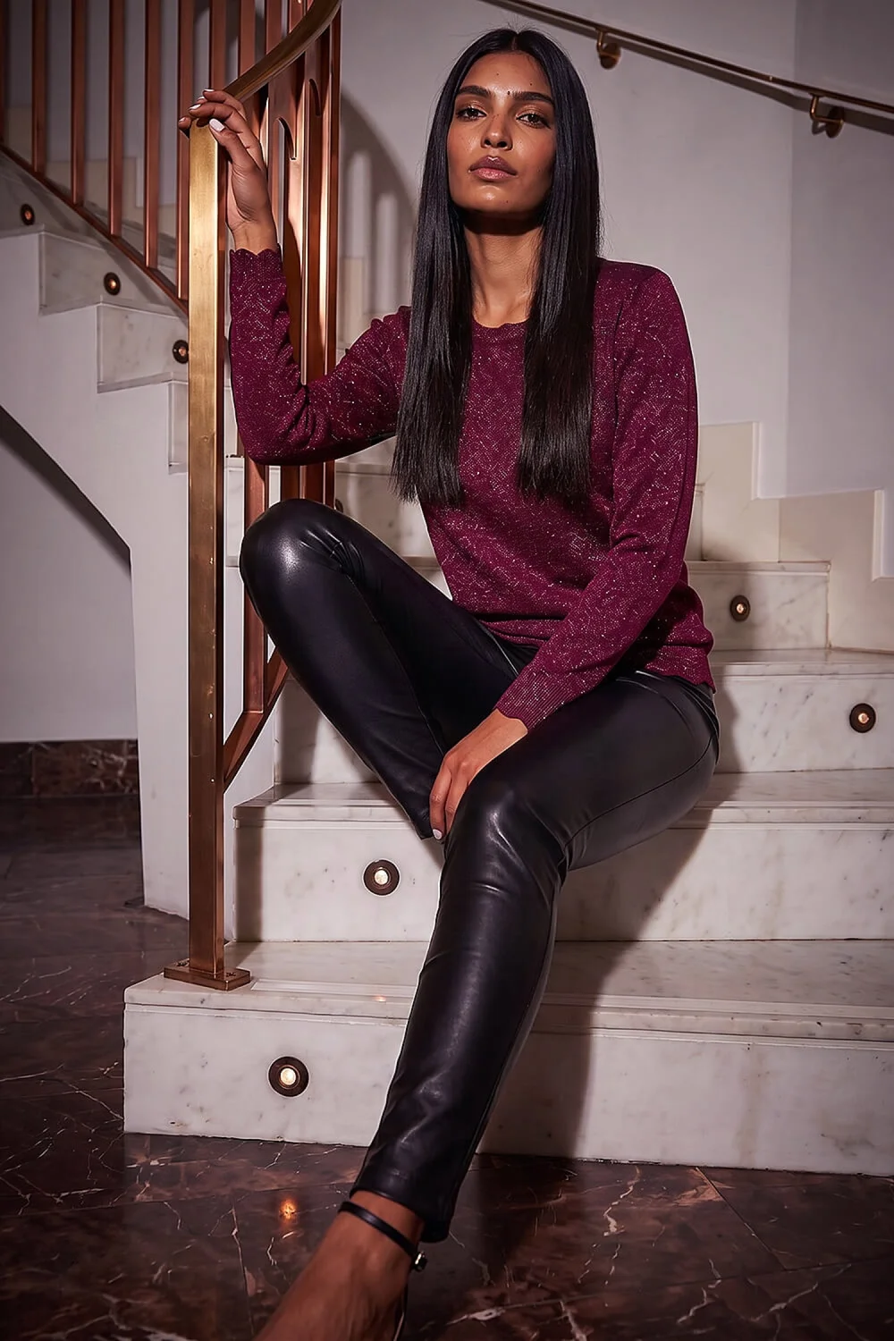 Roman Burgundy Shimmer Scallop Trim Knit Jumper - 20 Image 2