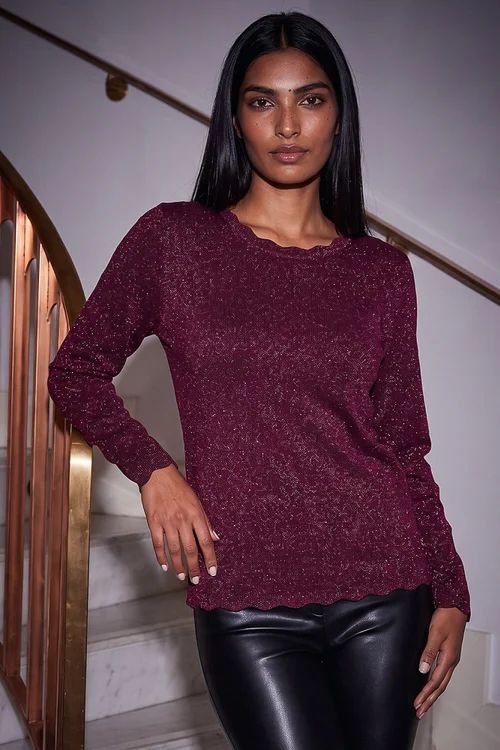 Roman Burgundy Shimmer Scallop Trim Knit Jumper - 20 Image 1