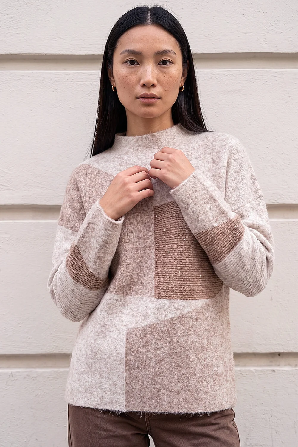 Roman Beige Colour Block Knit Jumper - 14 Image 1