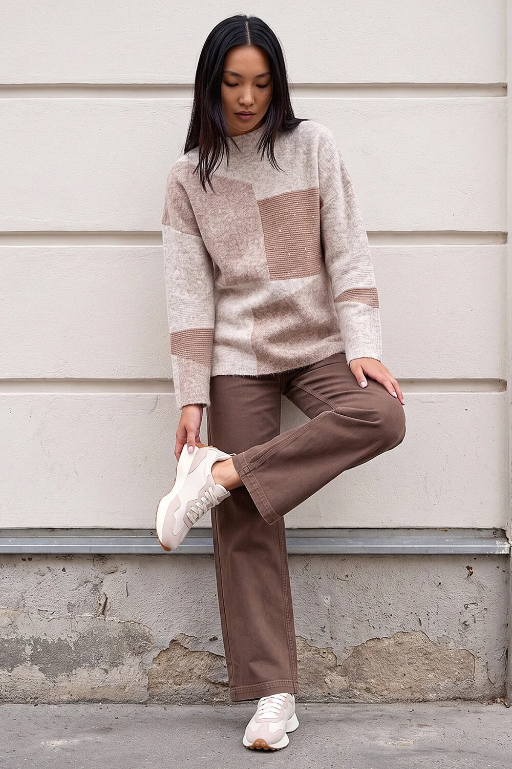Roman Beige Colour Block Knit Jumper - 14 Image 3
