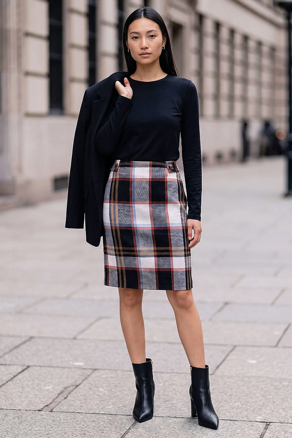 Roman Black Button Tab Brush Check Skirt - 20 Image 2