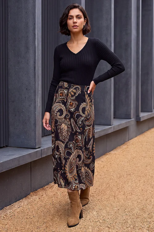 Roman Ochre Paisley Print Skirt - 10 Image 2